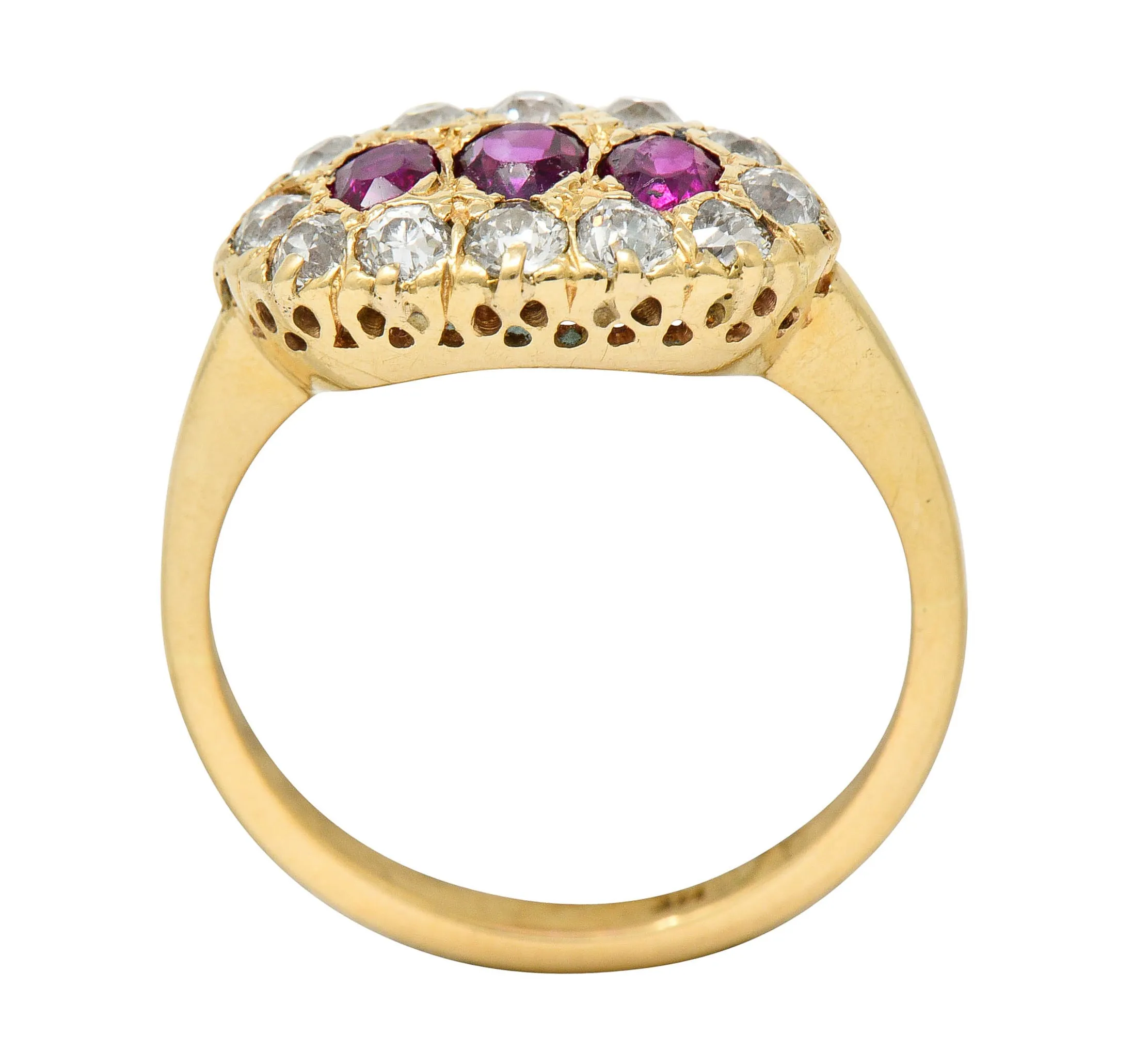 Victorian 1.93 CTW Diamond Ruby 14 Karat Gold Cluster Ring