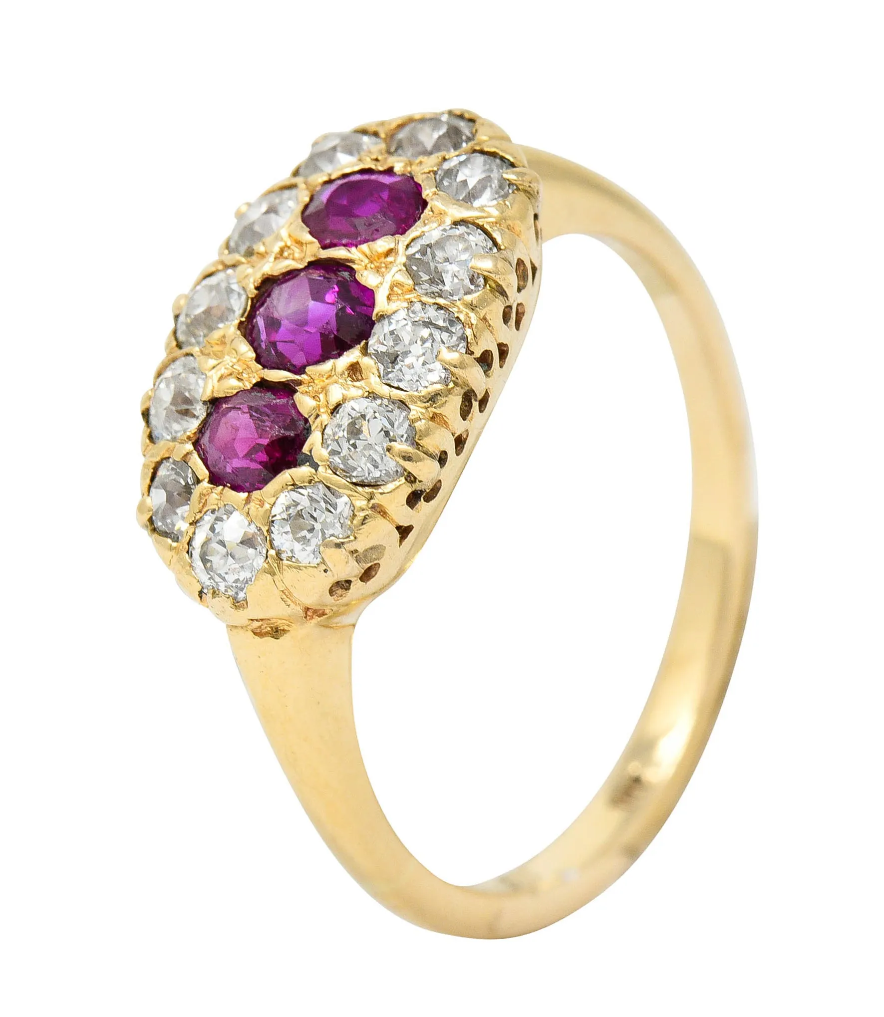 Victorian 1.93 CTW Diamond Ruby 14 Karat Gold Cluster Ring