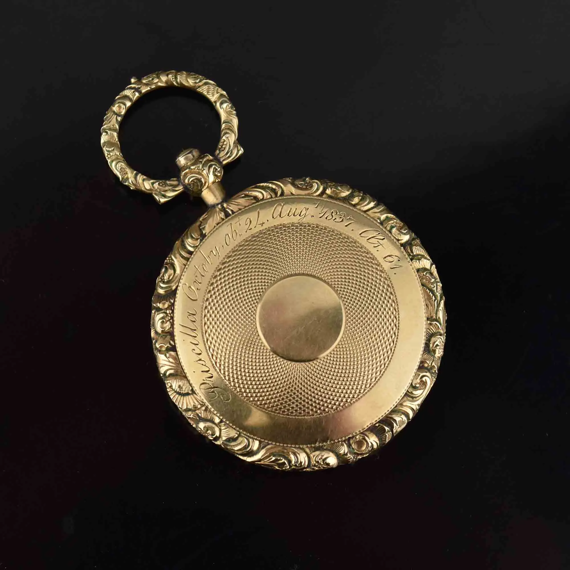 Victorian Georgian Repousse Gold Locket, Mourning Jewelry