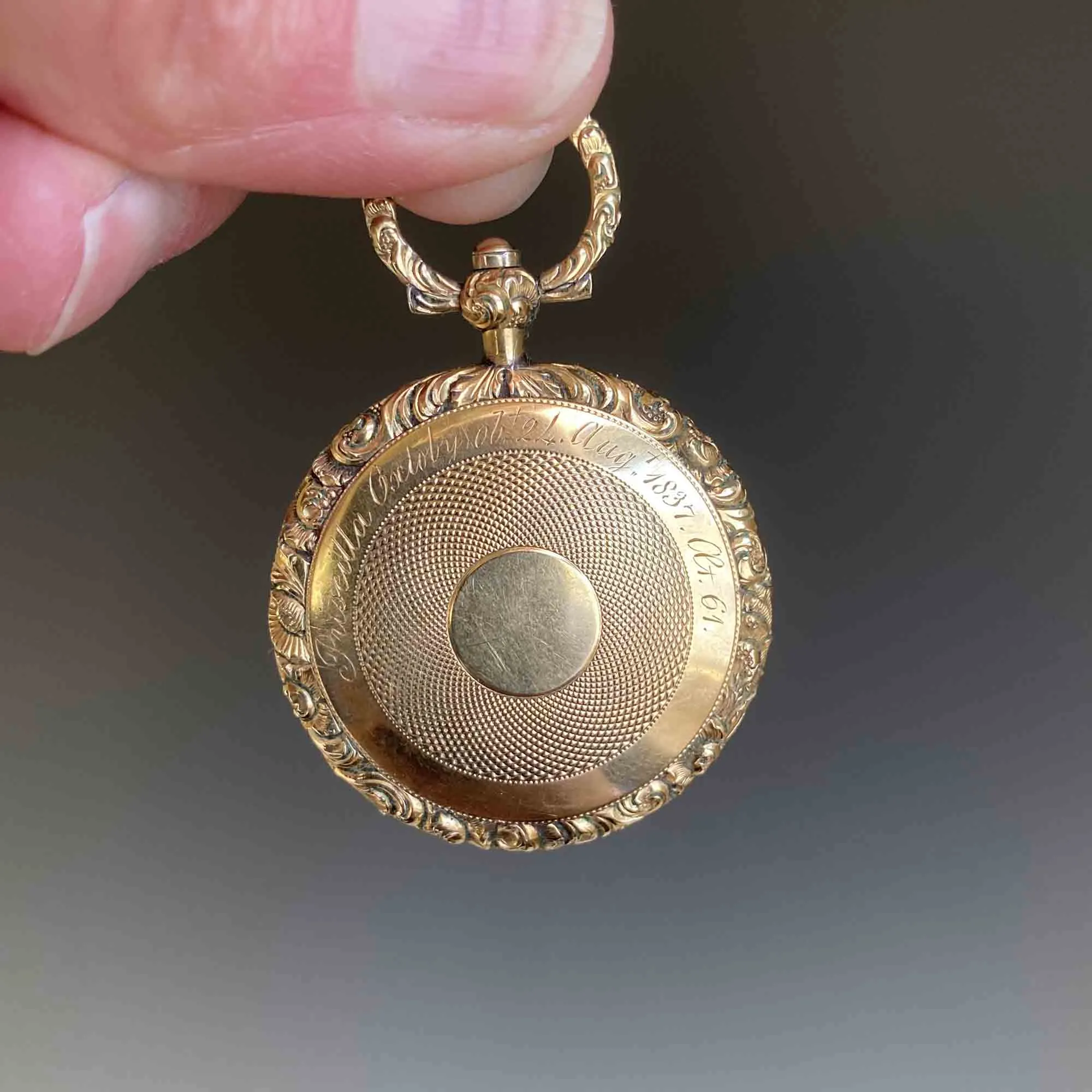 Victorian Georgian Repousse Gold Locket, Mourning Jewelry