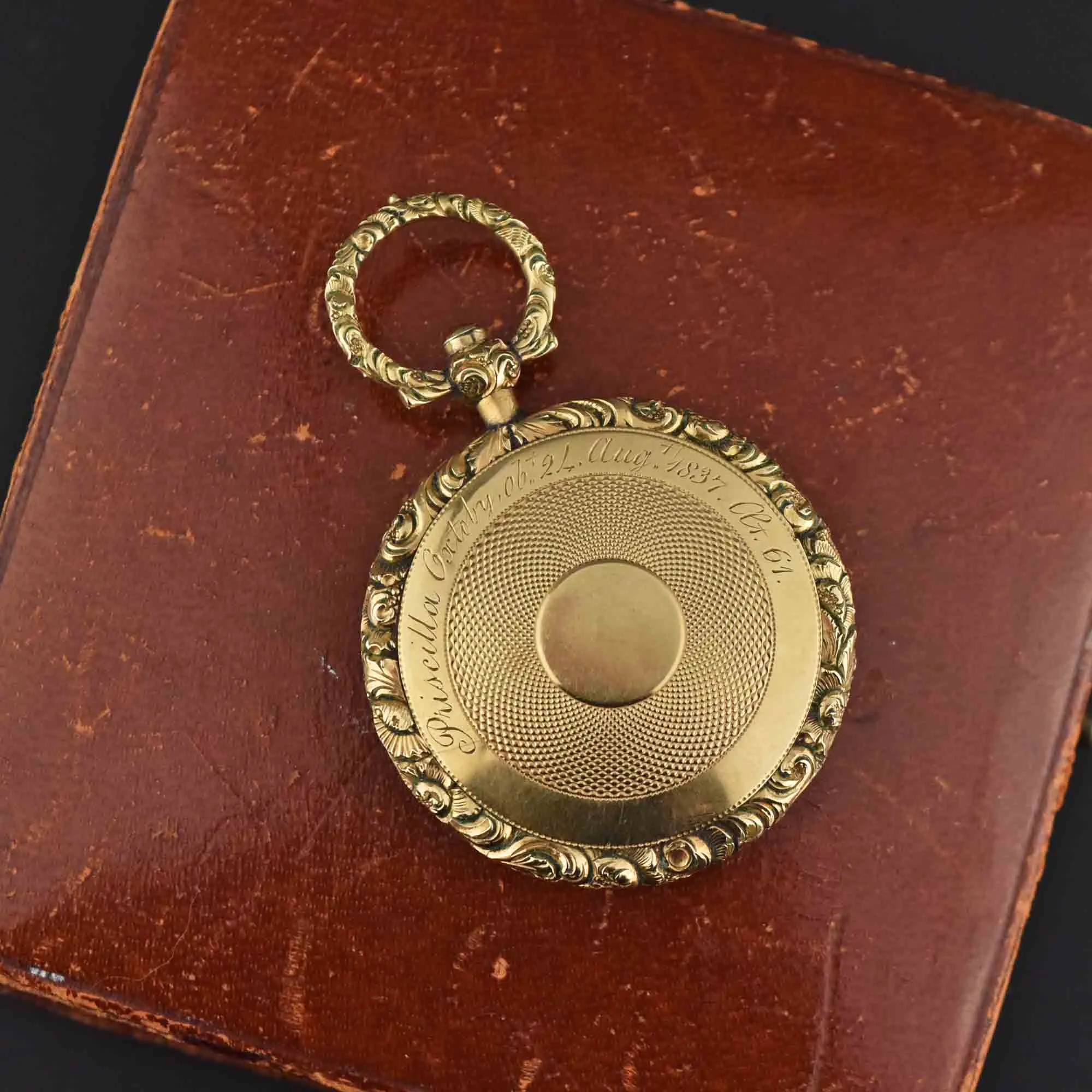 Victorian Georgian Repousse Gold Locket, Mourning Jewelry