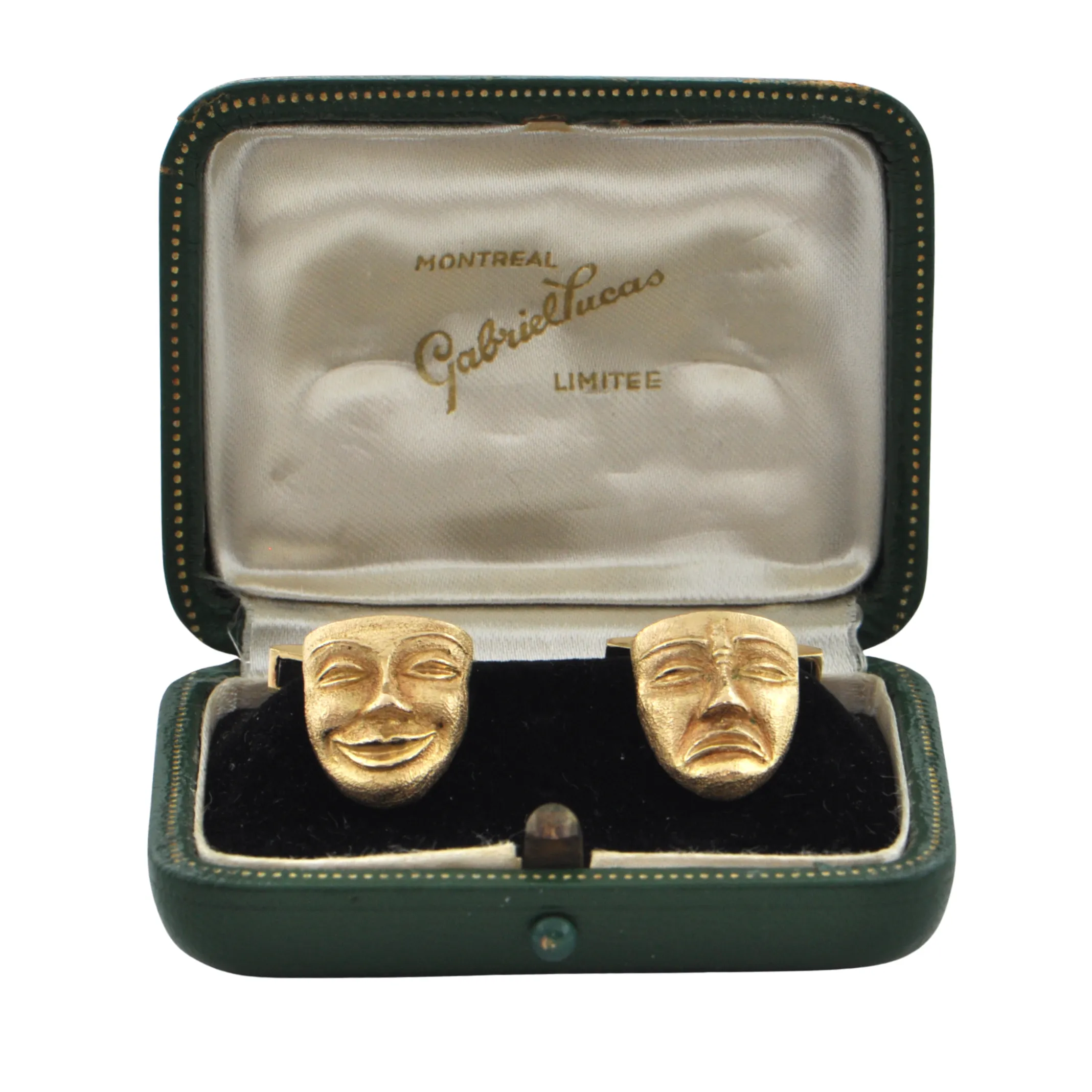 Vintage 18K Yellow Gold Comedy And Tragedy Mask Cufflinks C.1950