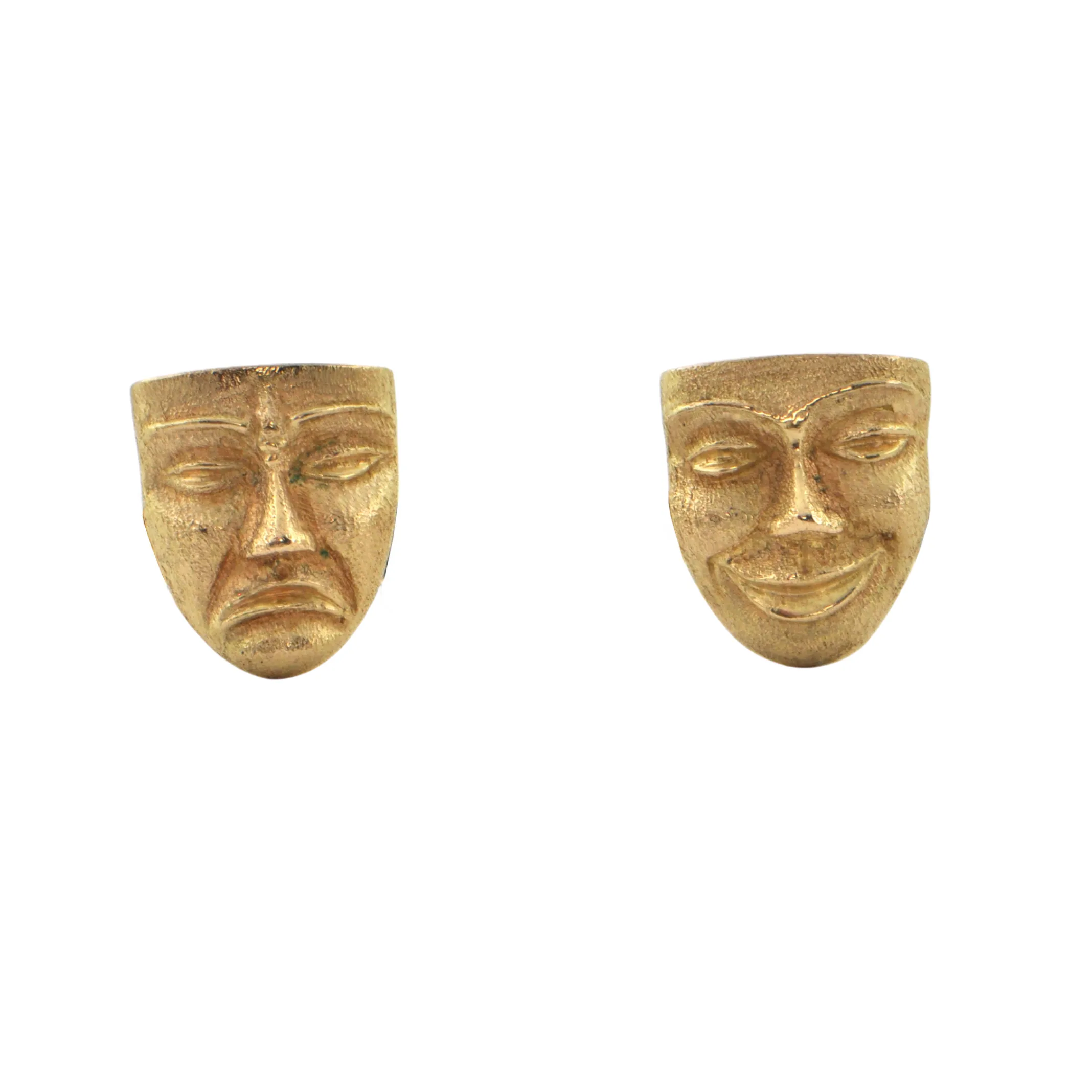 Vintage 18K Yellow Gold Comedy And Tragedy Mask Cufflinks C.1950