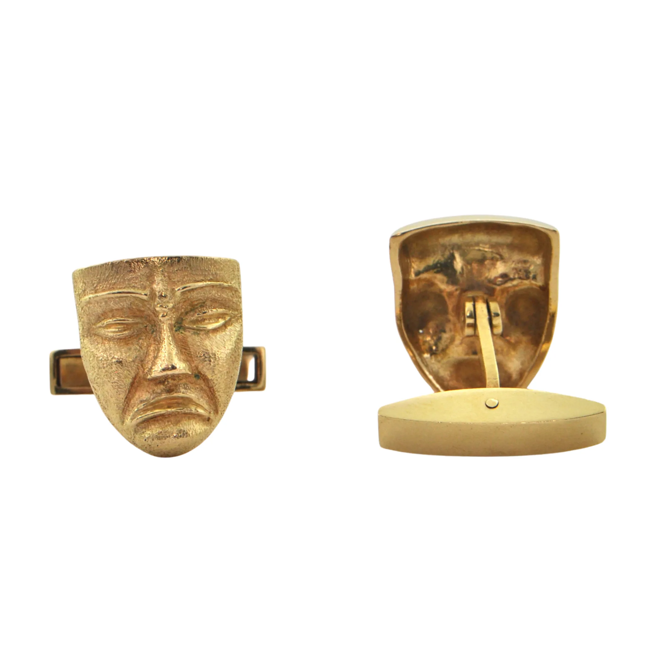 Vintage 18K Yellow Gold Comedy And Tragedy Mask Cufflinks C.1950