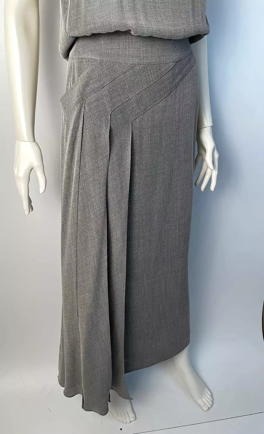 Vintage Chanel 99P 1999 Spring Grey 3 Piece Skirt Blouse Jacket Dress Outfit Set FR 36