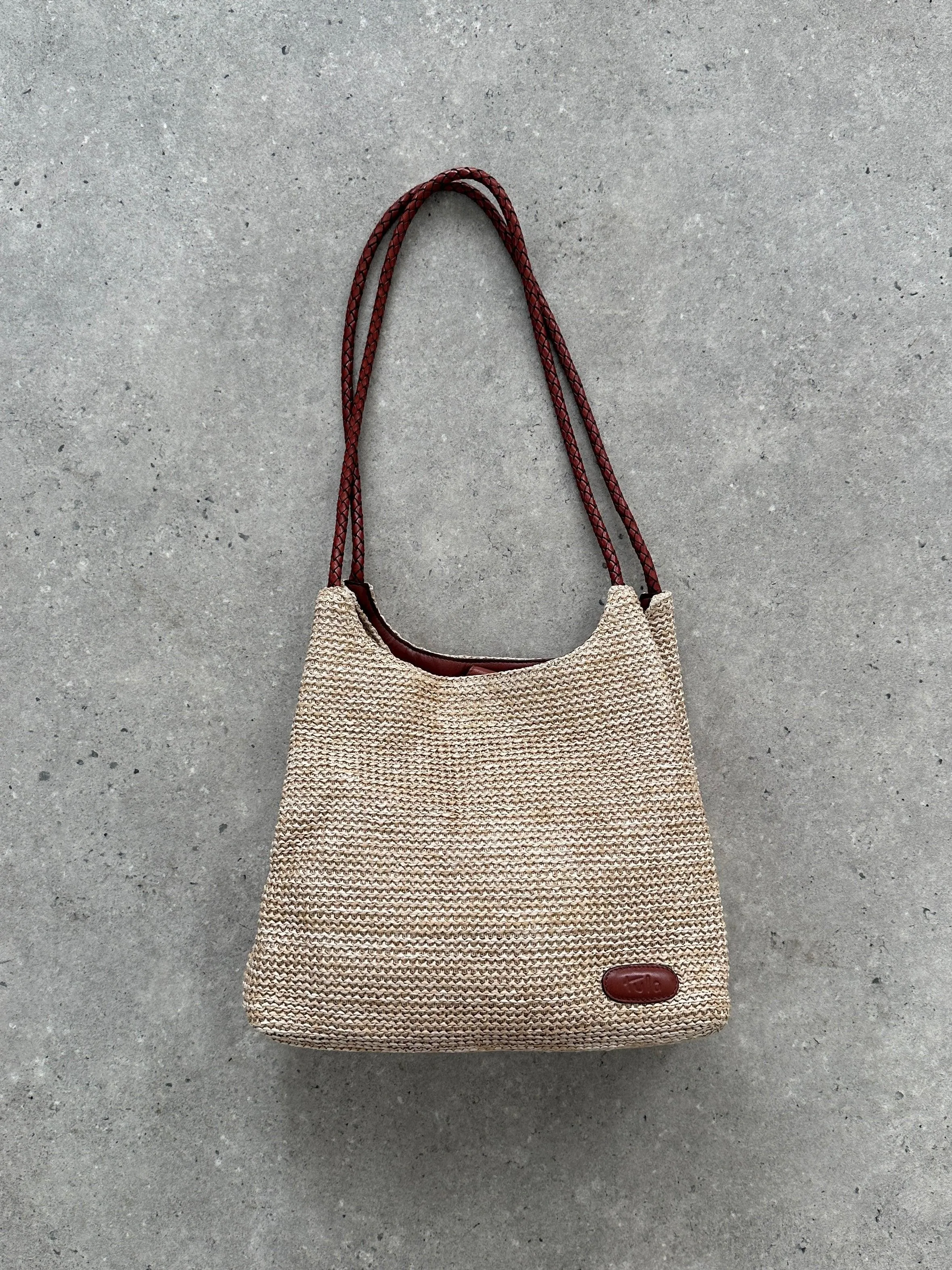 Vintage Leather & Straw Shoulder Bag