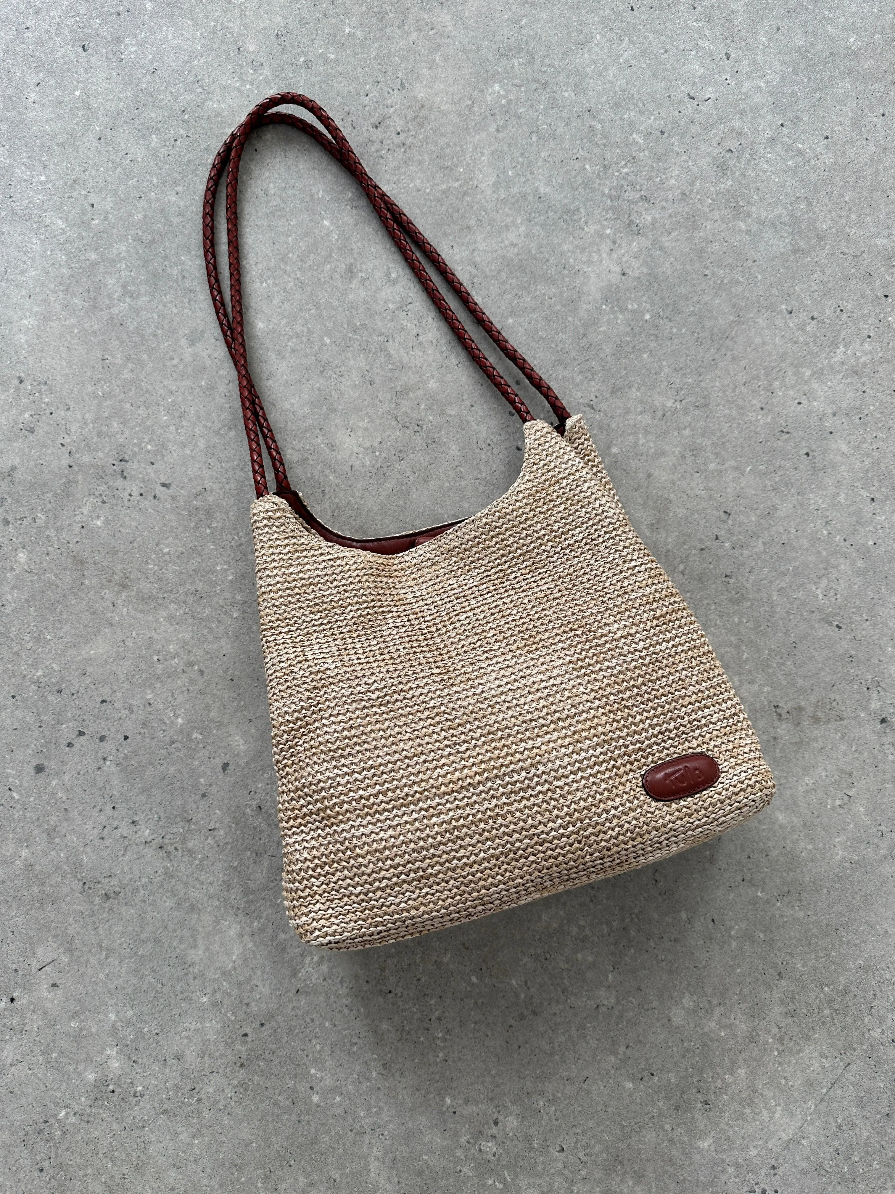 Vintage Leather & Straw Shoulder Bag