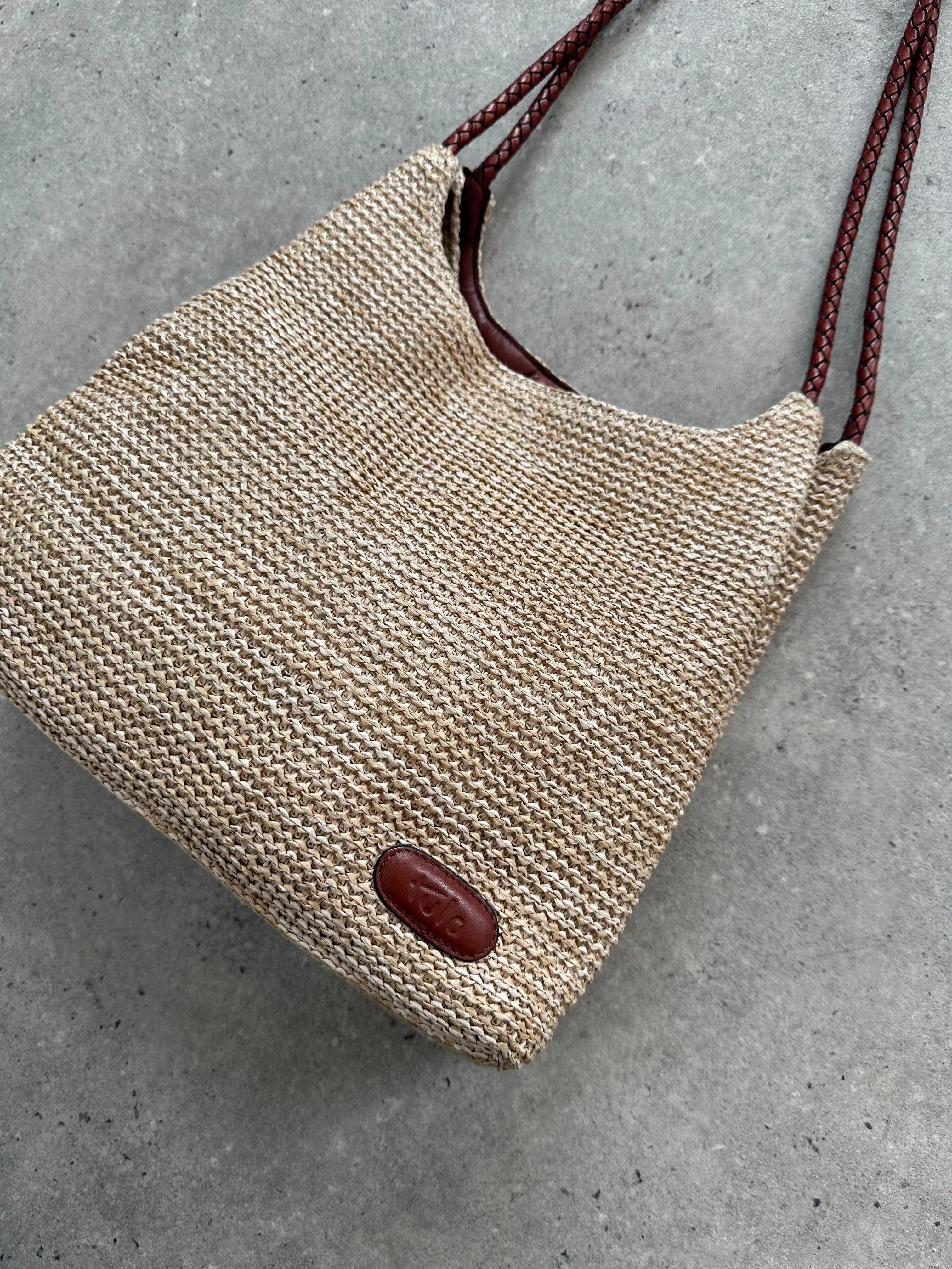 Vintage Leather & Straw Shoulder Bag