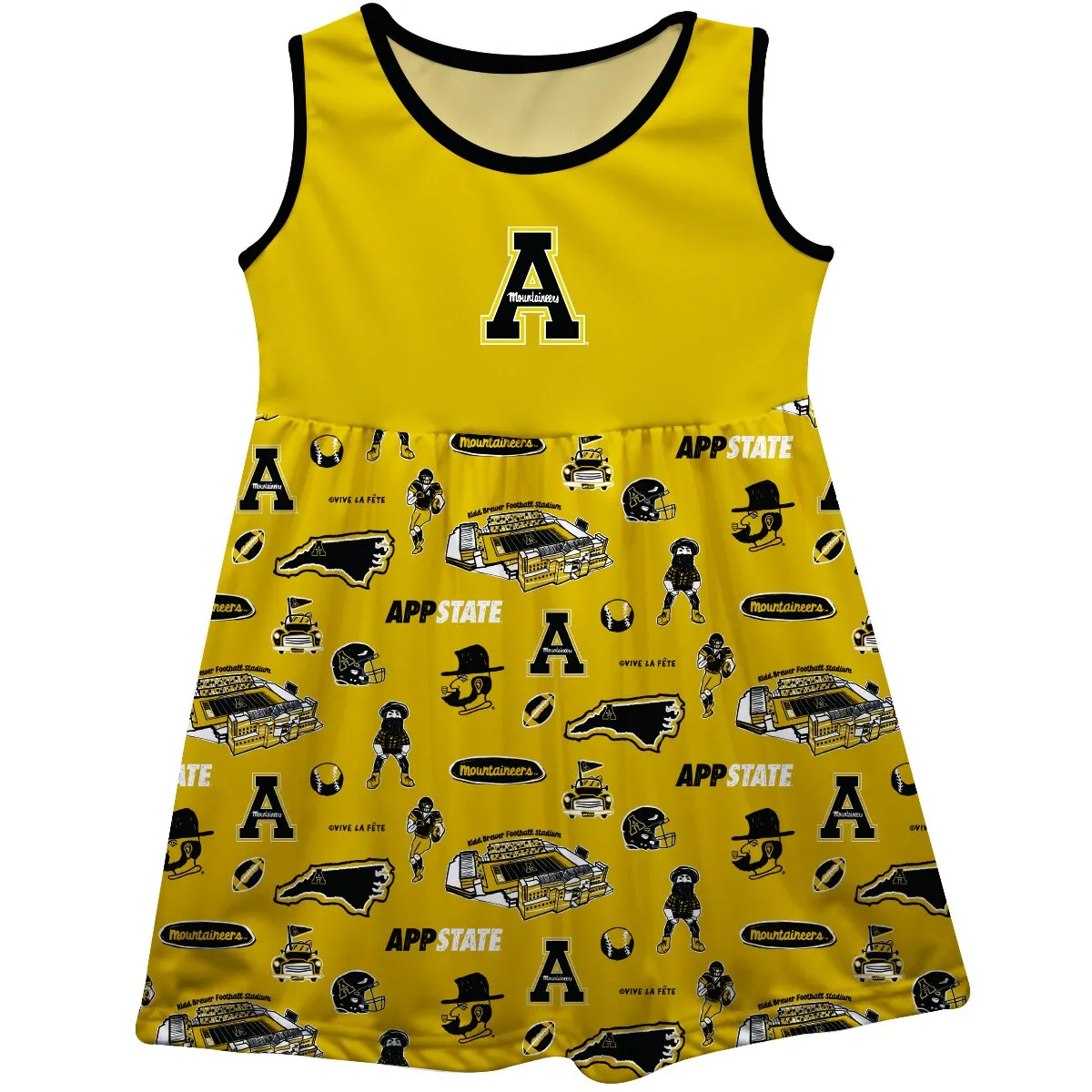 Vive La Fete Appalachian State Mountaineers Girls Infant Gold Impressions Artwork Tank Top Dress