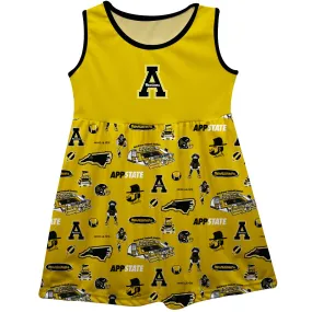 Vive La Fete  Appalachian State Mountaineers Girls Youth Gold Impressions Artwork Tank Top Dress