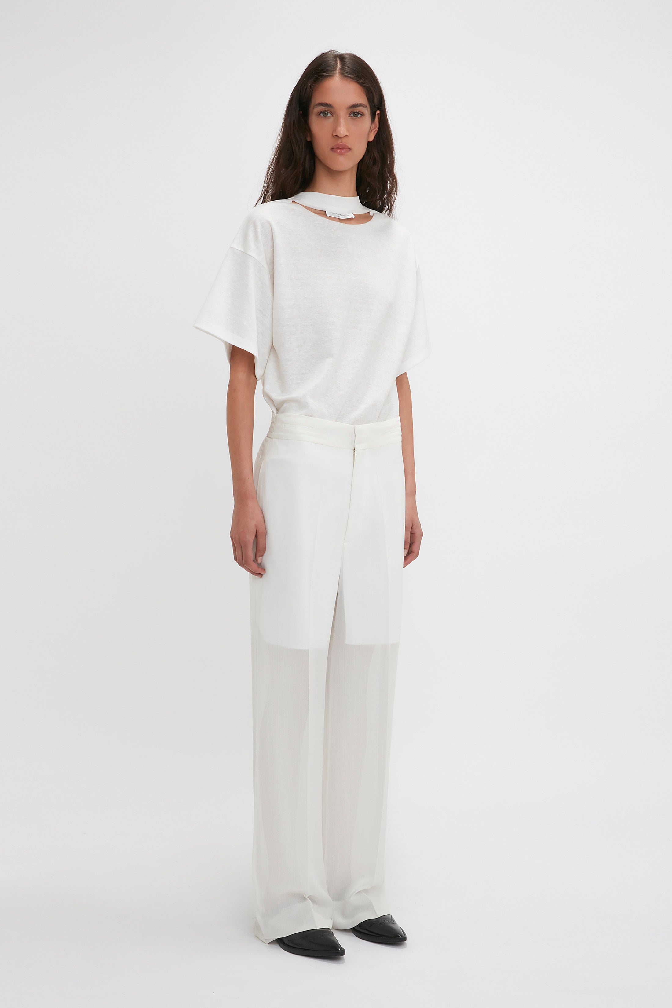 Waistband Detail Straight Leg Trouser In White