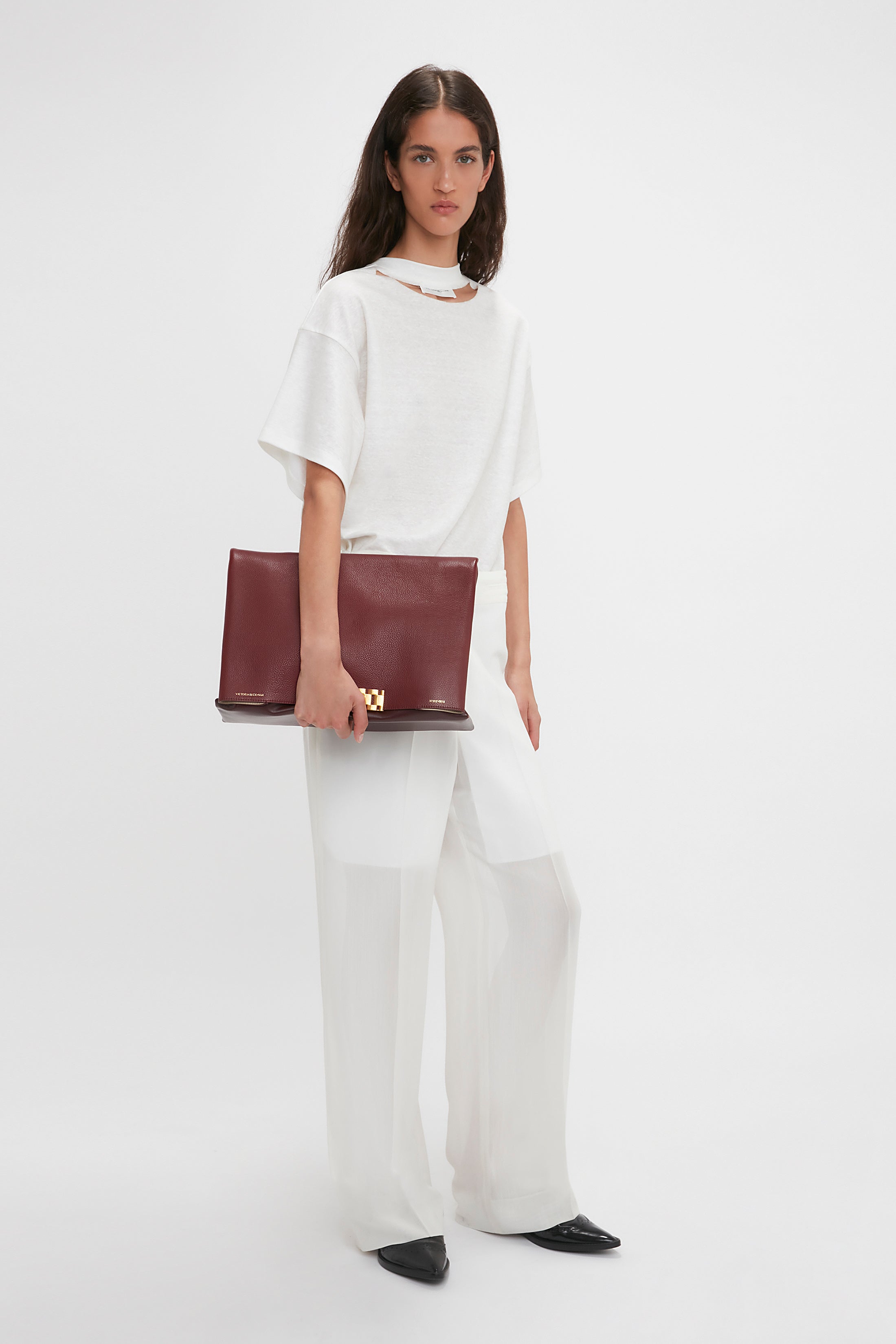 Waistband Detail Straight Leg Trouser In White