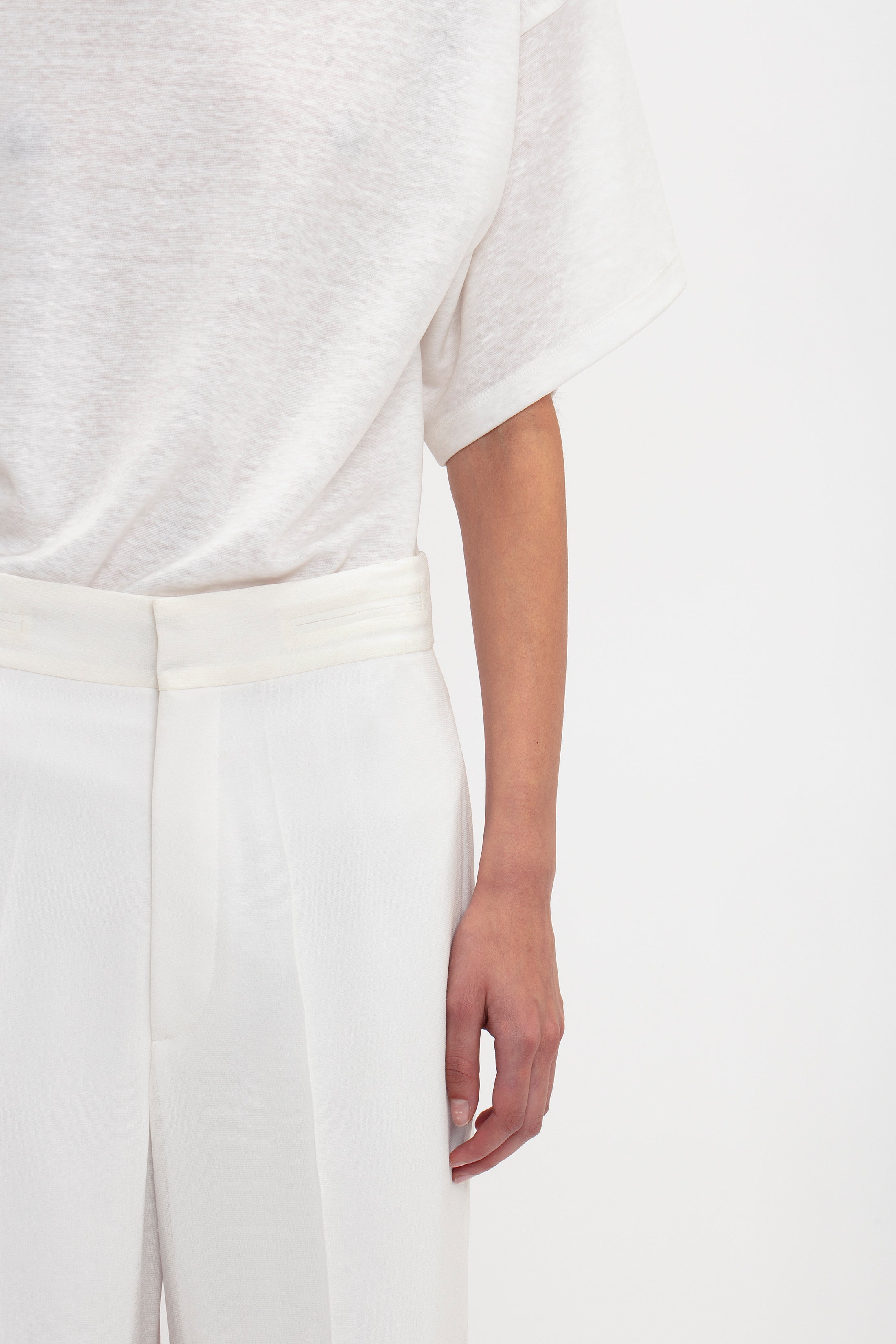 Waistband Detail Straight Leg Trouser In White