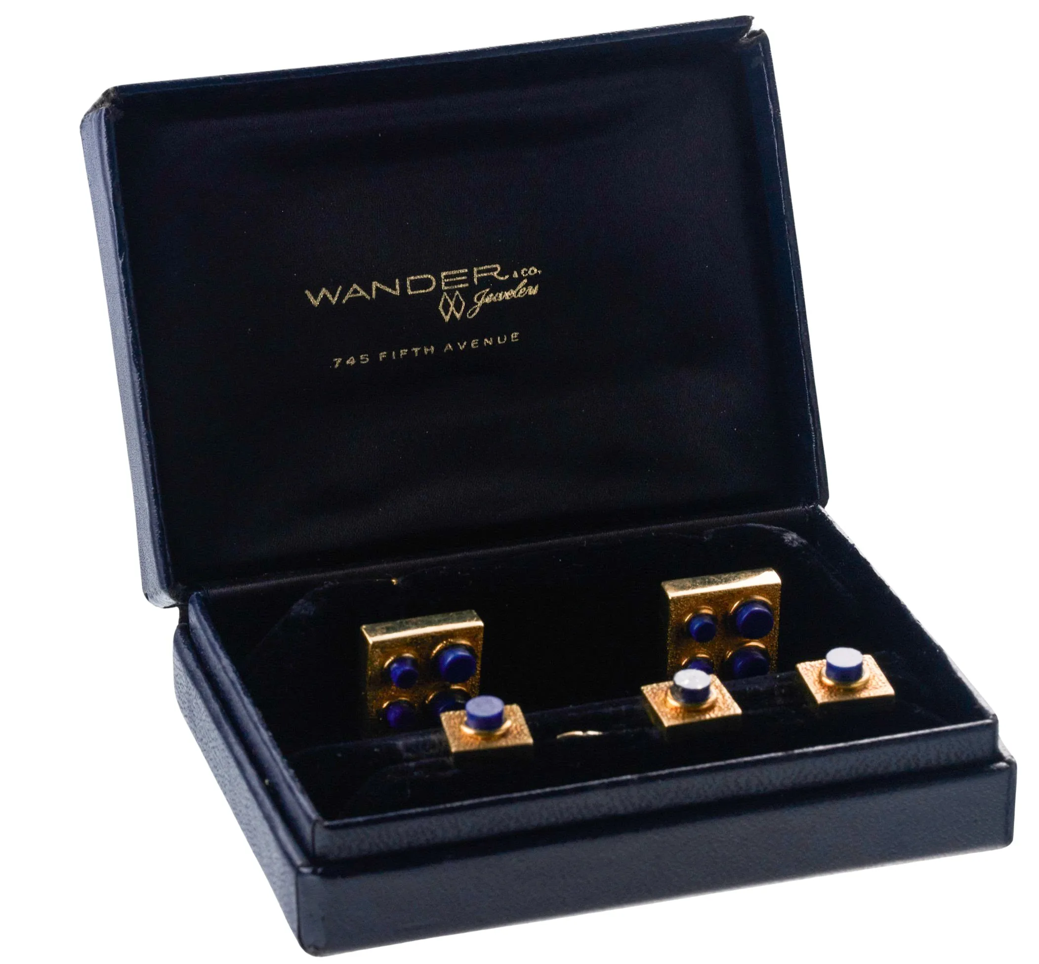 Wander France 1960s Gold Lapis Cufflinks Studs Set