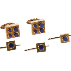 Wander France 1960s Gold Lapis Cufflinks Studs Set