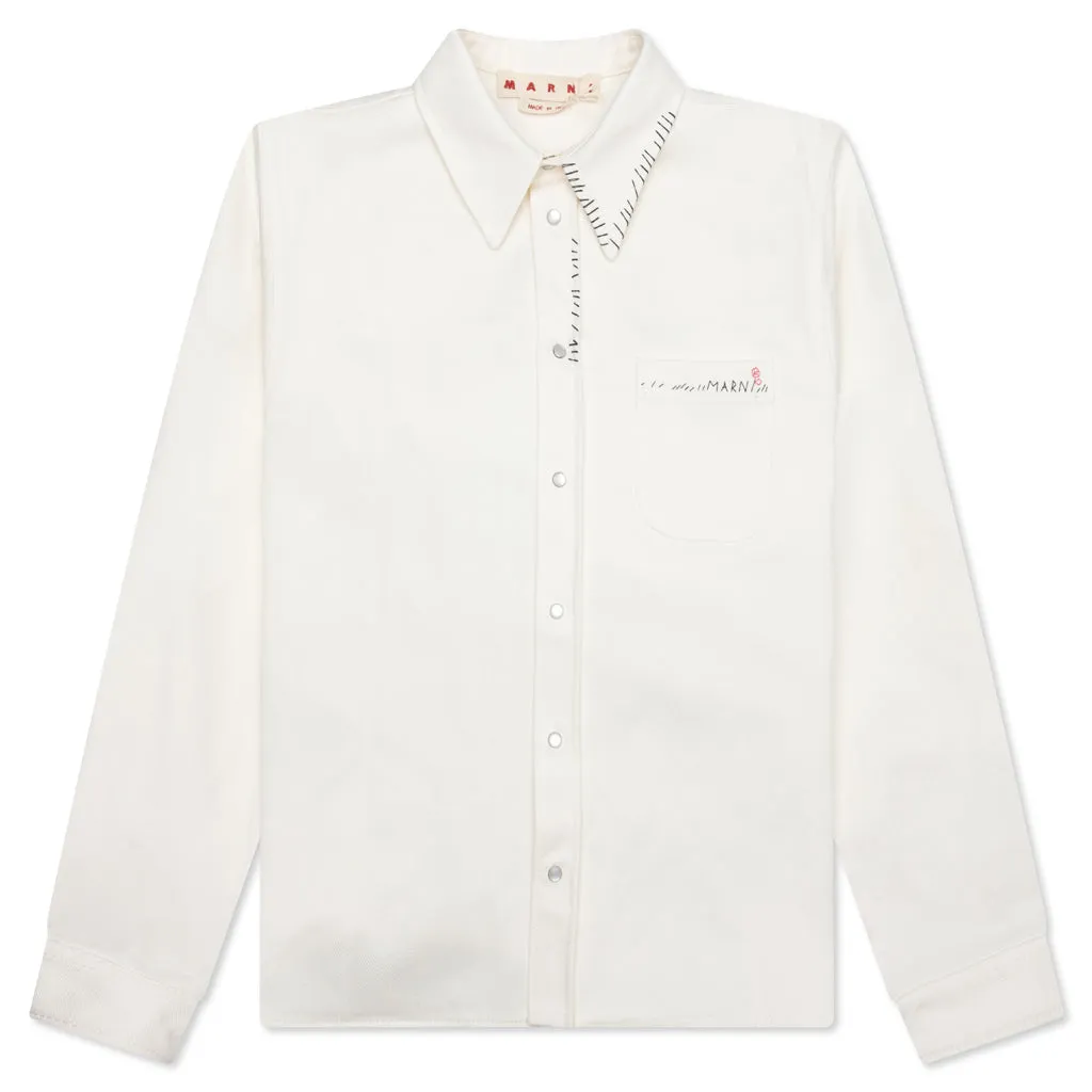 White Drill Shirt With Mending - Lily White