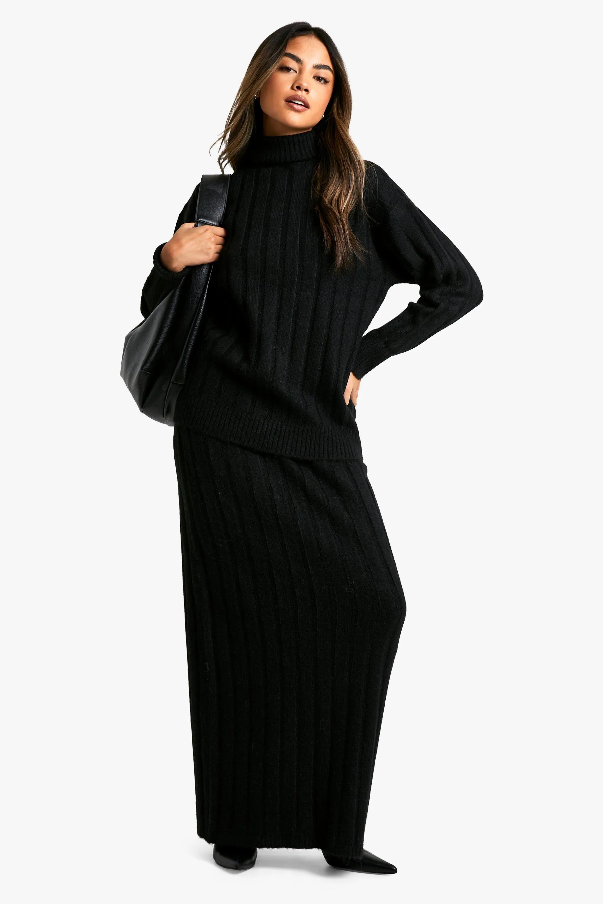 Wide Soft Rib Turtleneck Sweater And Maxi Skirt Two-Piece