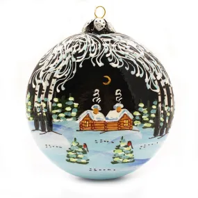 Winter Cabin Scene Round Ceramic Ornament