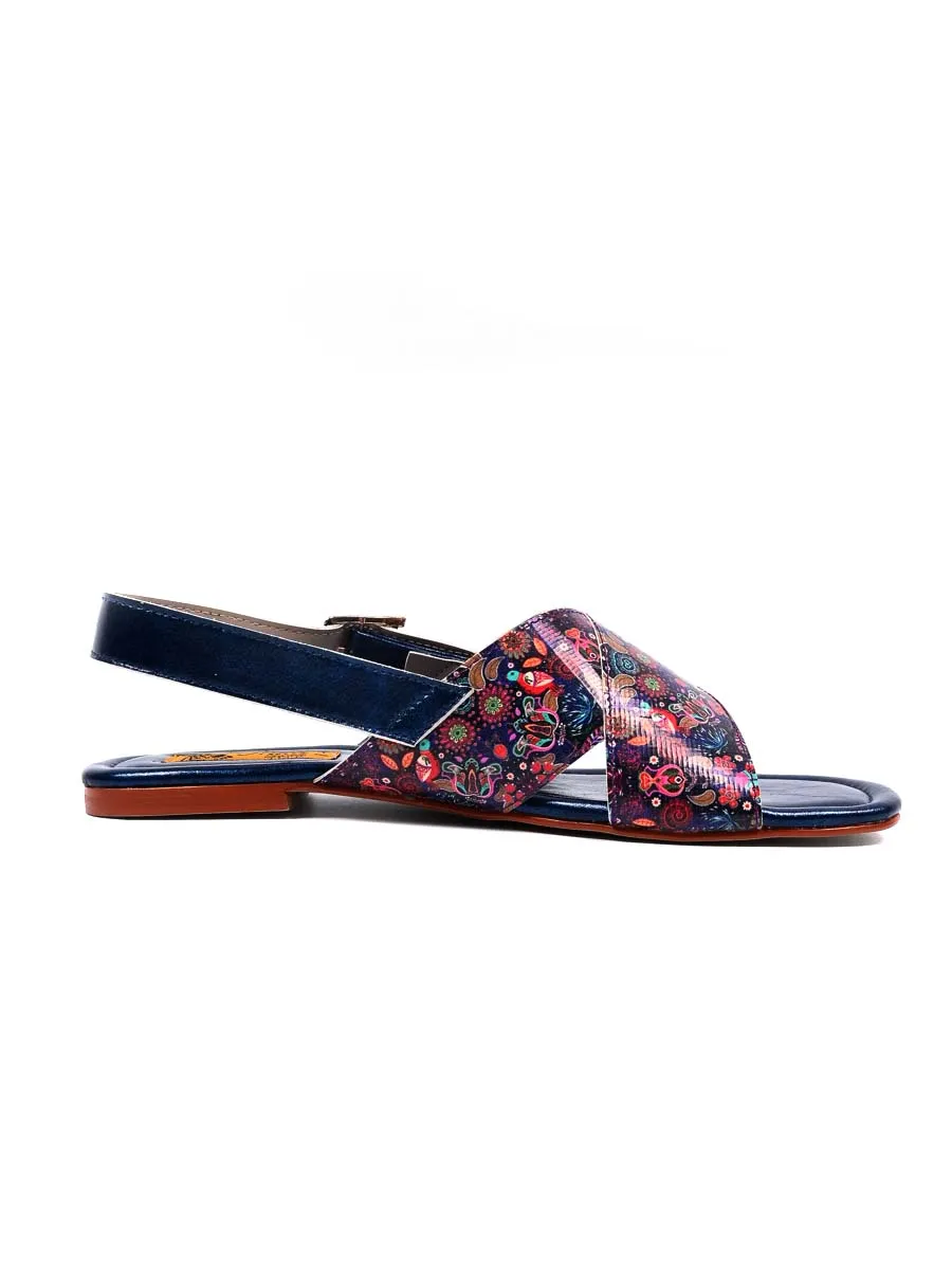 Women Blue Graphic Kohati Flat Sandals