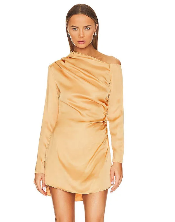 Womens Jamie Tawny Side Ruched Long Sleeve Mini Dress - Gold