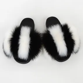 Women's Summer Synthetic Fur Fluffy Furry Flat Indoor Slides Slippers