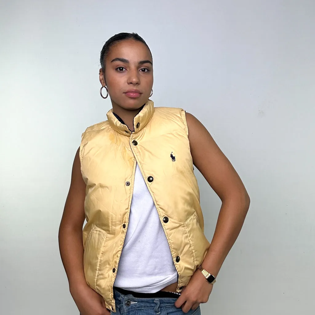 Yellow 90s Polo Ralph Lauren Reversible Puffer Jacket Coat Gilet (S)