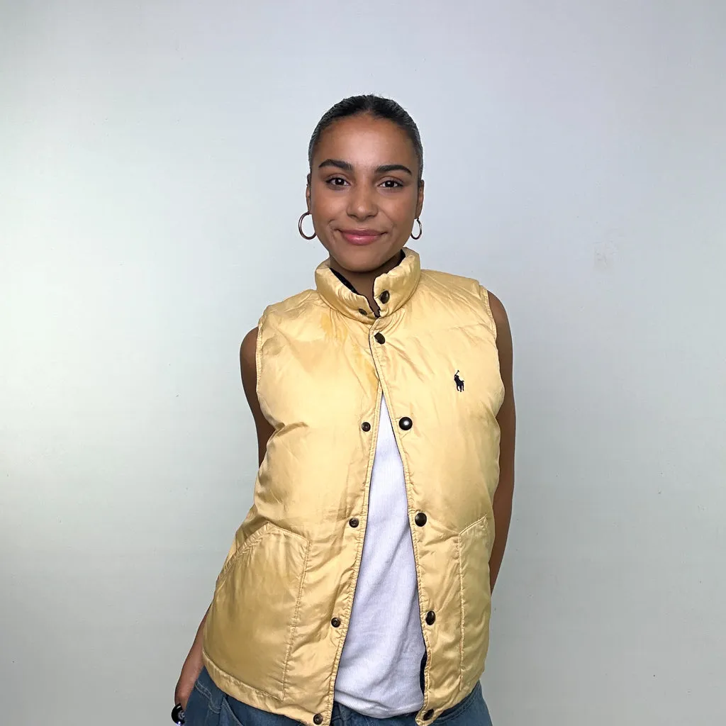 Yellow 90s Polo Ralph Lauren Reversible Puffer Jacket Coat Gilet (S)