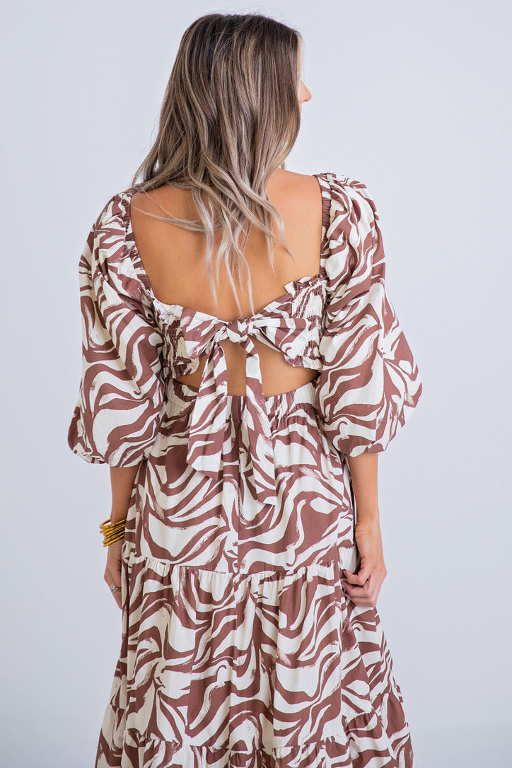 Zebra Poplin Smock Maxi Dress